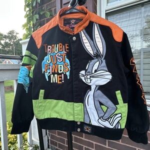 2007 JH DESIGN Embroidered Looney Tunes Bomber Jacket Bugs SZ XL 11-12